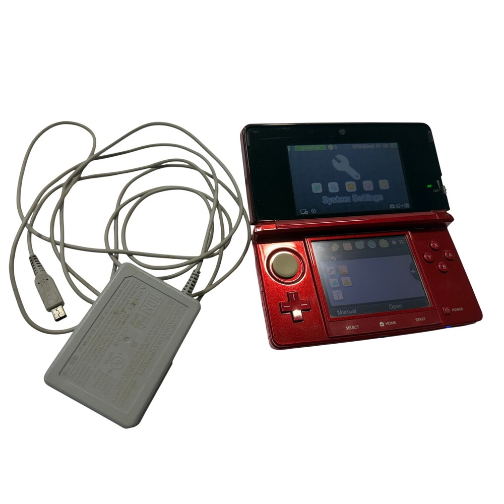 Nintendo 3DS Flame Red Handheld Console CTR-001 USA with AC Adapter Charger